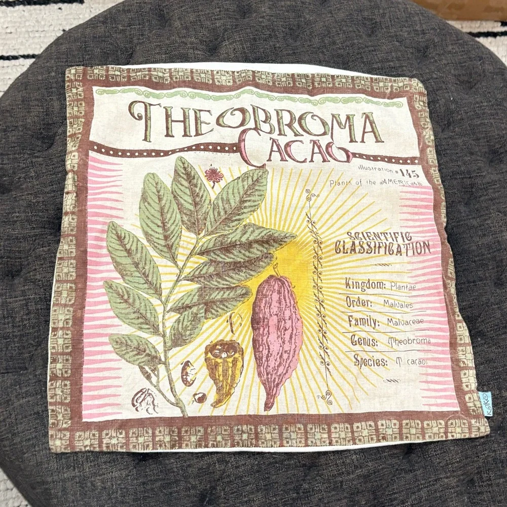 Set of 2 Koko Company Botanica 20” Pillow Covers Linen- Theobroma Cacao Print.